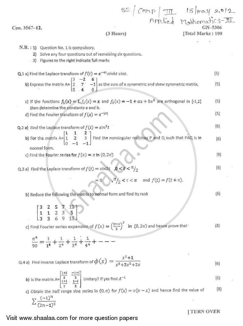 Applied Mathematics 3 2011-2012 - B.E. - Semester 3 (SE Second Year) - University of Mumbai question paper with PDF download