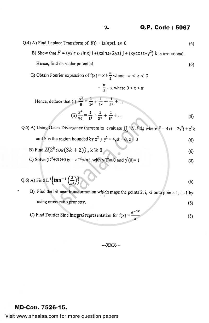 Applied Mathematics 3 2015-2016 - B.E. - Semester 3 (SE Second Year) - University of Mumbai question paper with PDF download