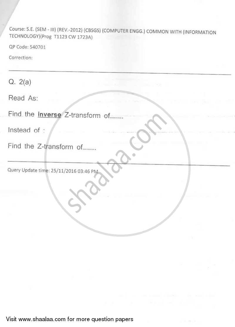 Applied Mathematics 3 2016-2017 - B.E. - Semester 3 (SE Second Year) - University of Mumbai question paper with PDF download