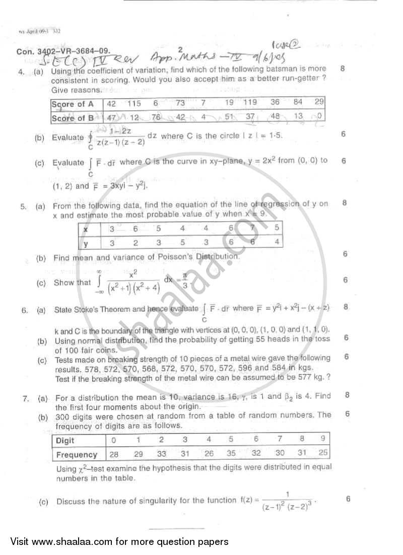 Applied Mathematics 4 2008-2009 - B.E. - Semester 4 (SE Second Year) - University of Mumbai question paper with PDF download