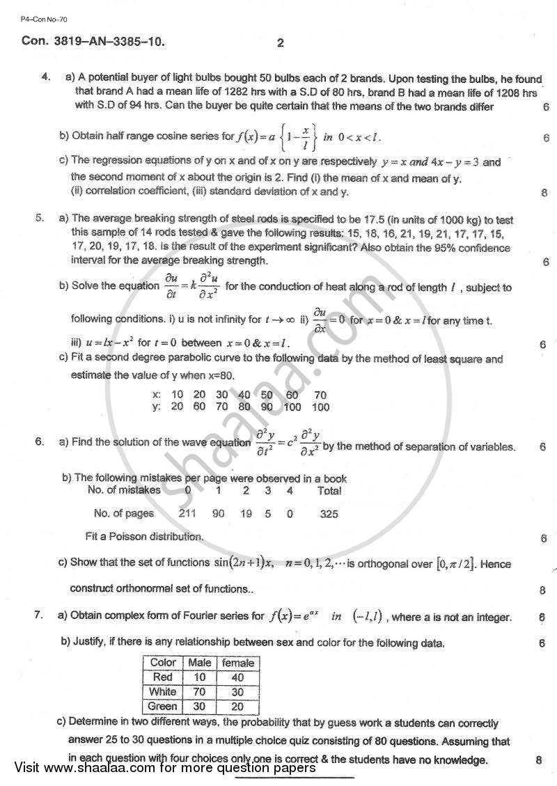 Applied Mathematics 4 2009-2010 - B.E. - Semester 4 (SE Second Year) - University of Mumbai question paper with PDF download