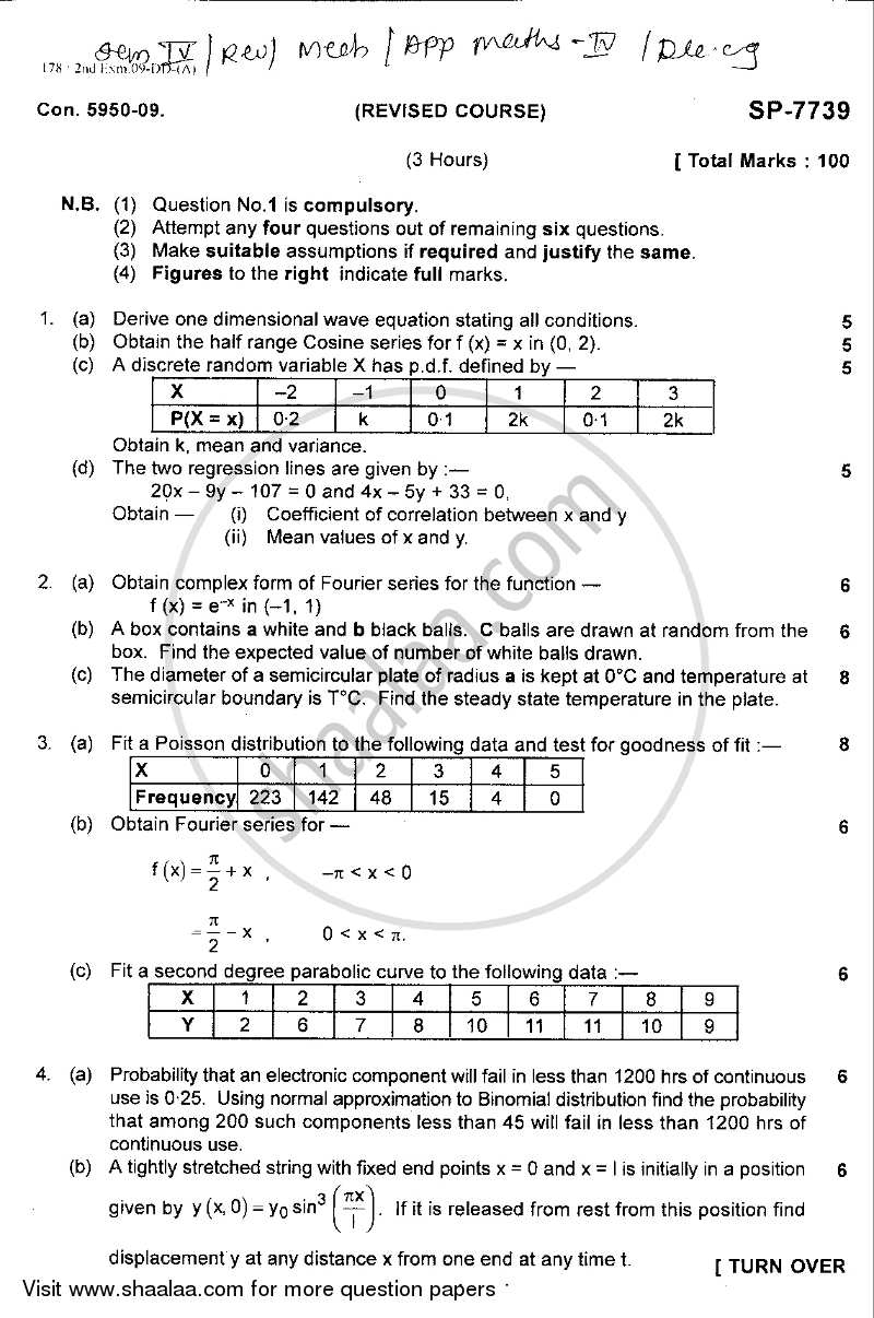 Applied Mathematics 4 2009-2010 - B.E. - Semester 4 (SE Second Year) - University of Mumbai question paper with PDF download