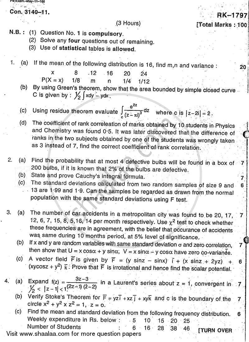 Applied Mathematics 4 2010-2011 - B.E. - Semester 4 (SE Second Year) - University of Mumbai question paper with PDF download