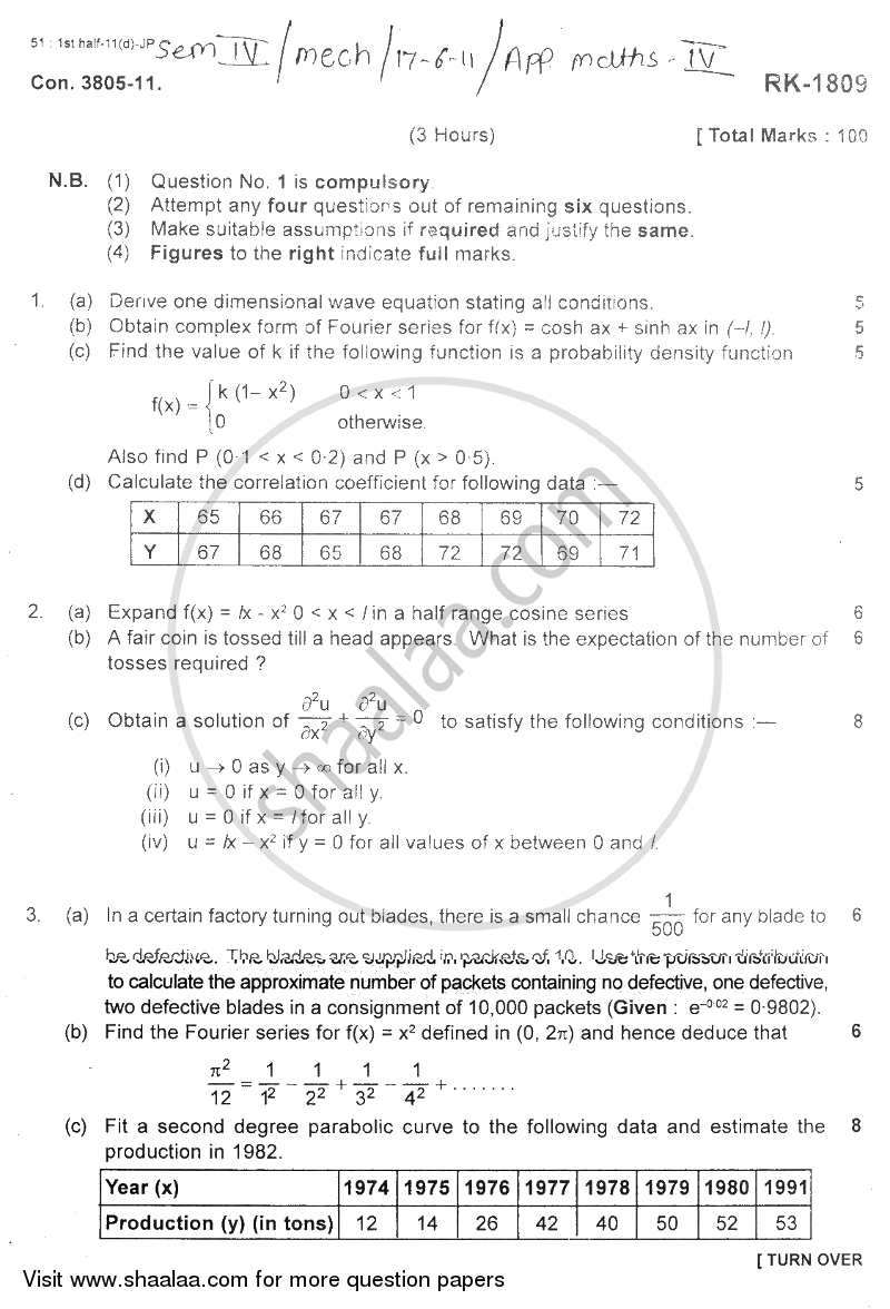 Applied Mathematics 4 2010-2011 - B.E. - Semester 4 (SE Second Year) - University of Mumbai question paper with PDF download