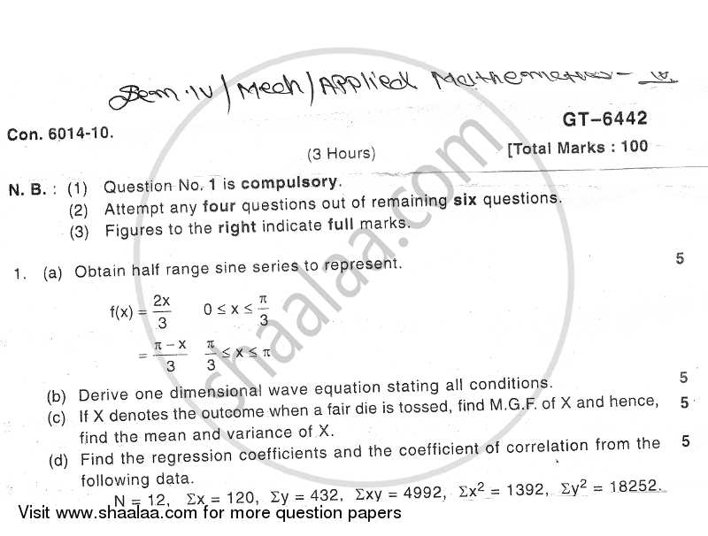 Applied Mathematics 4 2010-2011 - B.E. - Semester 4 (SE Second Year) - University of Mumbai question paper with PDF download