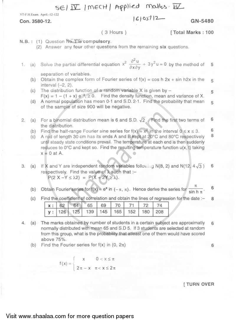 Applied Mathematics 4 2011-2012 - B.E. - Semester 4 (SE Second Year) - University of Mumbai question paper with PDF download