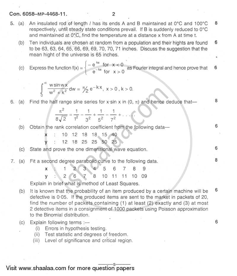 Applied Mathematics 4 2011-2012 - B.E. - Semester 4 (SE Second Year) - University of Mumbai question paper with PDF download
