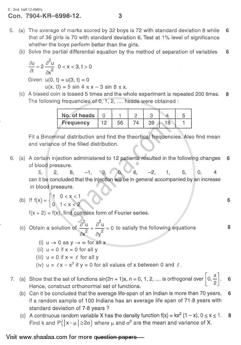 Applied Mathematics 4 2012-2013 - B.E. - Semester 4 (SE Second Year) - University of Mumbai question paper with PDF download