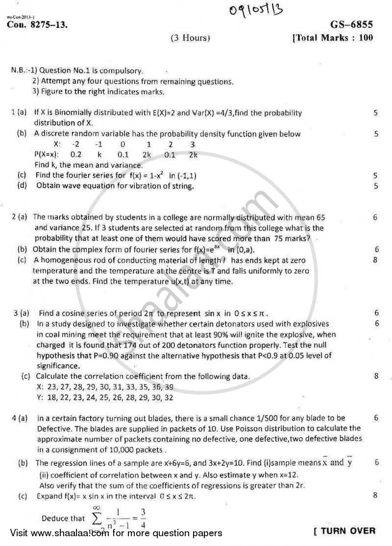 Applied Mathematics 4 2012-2013 - B.E. - Semester 4 (SE Second Year) - University of Mumbai question paper with PDF download