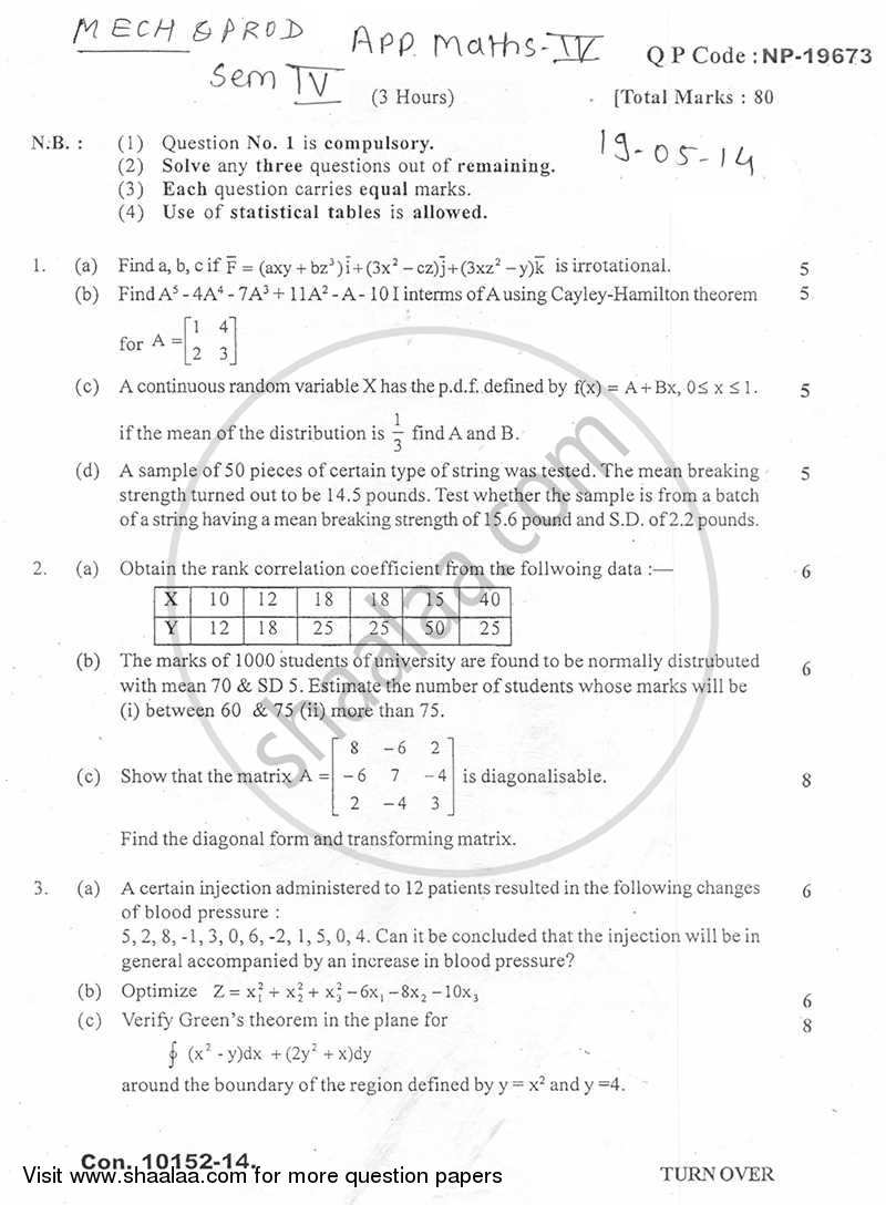 Applied Mathematics 4 2013-2014 - B.E. - Semester 4 (SE Second Year) - University of Mumbai question paper with PDF download