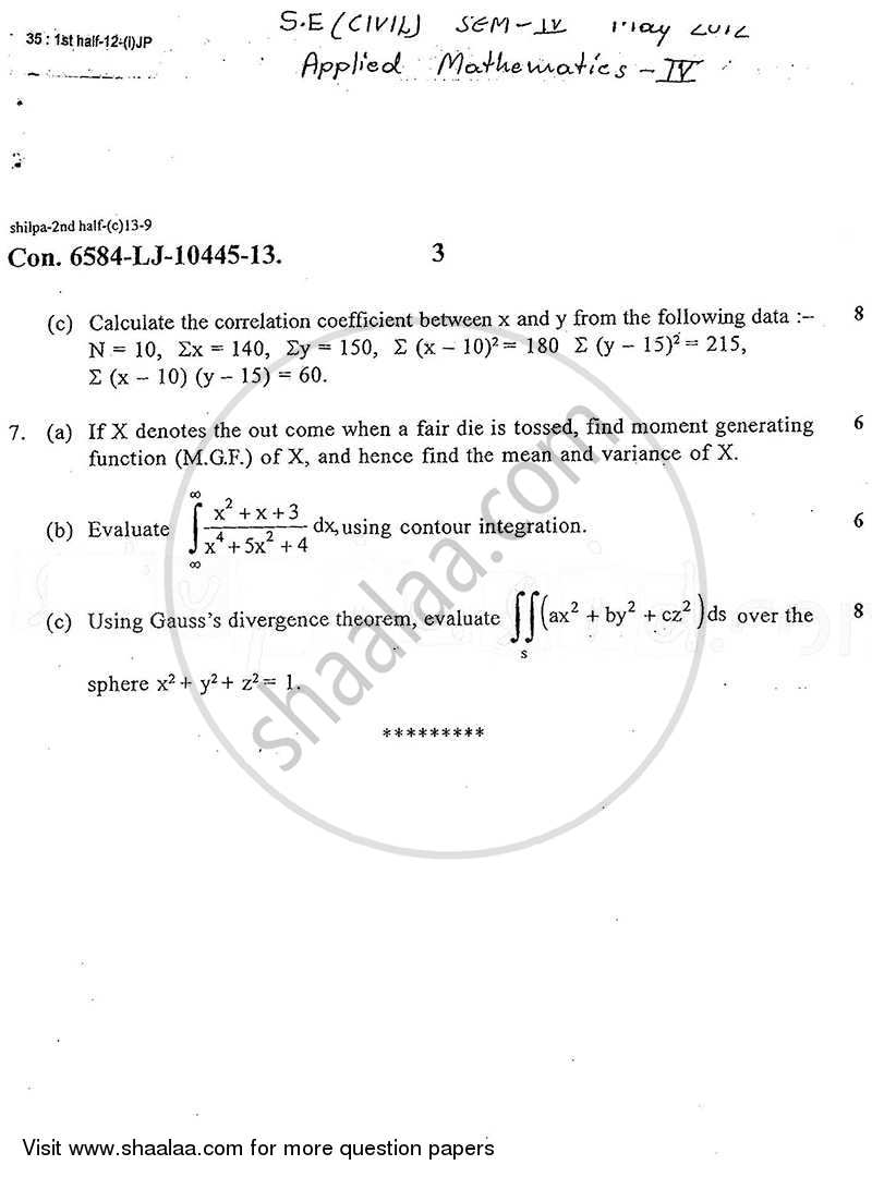 Applied Mathematics 4 2013-2014 - B.E. - Semester 4 (SE Second Year) - University of Mumbai question paper with PDF download