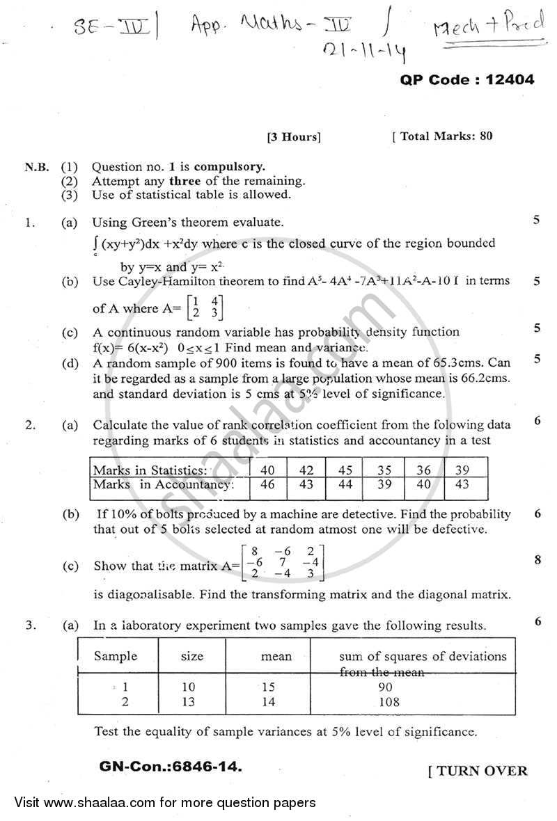 Applied Mathematics 4 2014-2015 - B.E. - Semester 4 (SE Second Year) - University of Mumbai question paper with PDF download