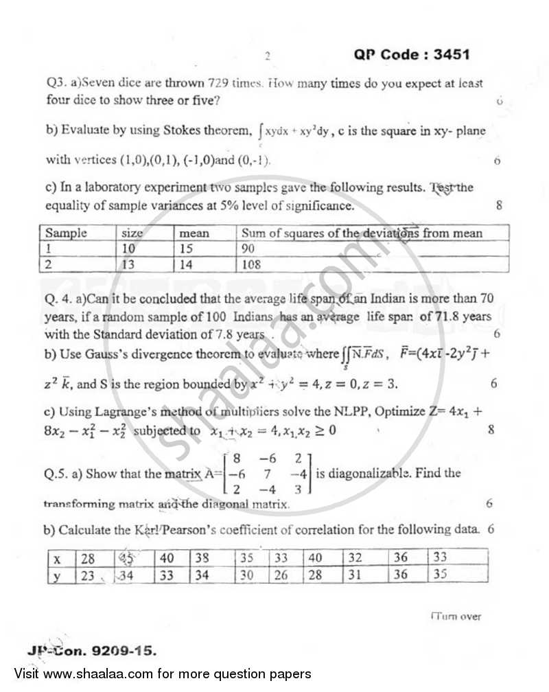 Applied Mathematics 4 2014-2015 - B.E. - Semester 4 (SE Second Year) - University of Mumbai question paper with PDF download