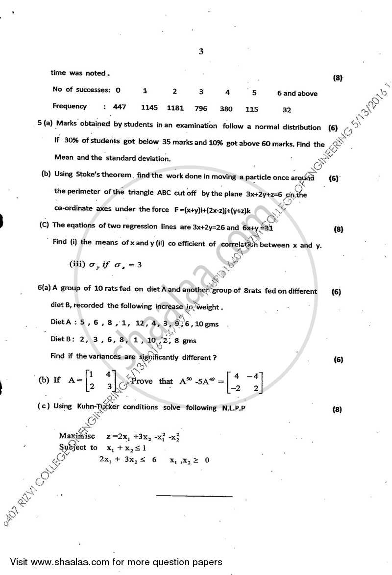 Applied Mathematics 4 2015-2016 - B.E. - Semester 4 (SE Second Year) - University of Mumbai question paper with PDF download