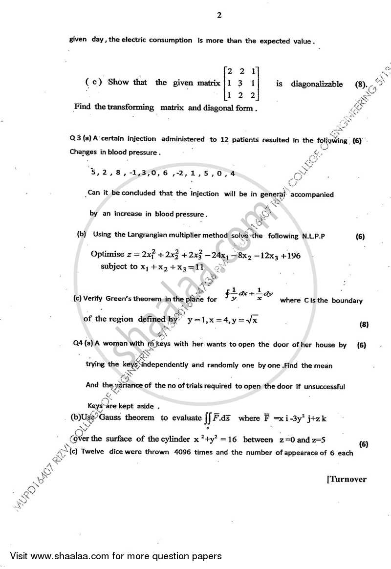 Applied Mathematics 4 2015-2016 - B.E. - Semester 4 (SE Second Year) - University of Mumbai question paper with PDF download