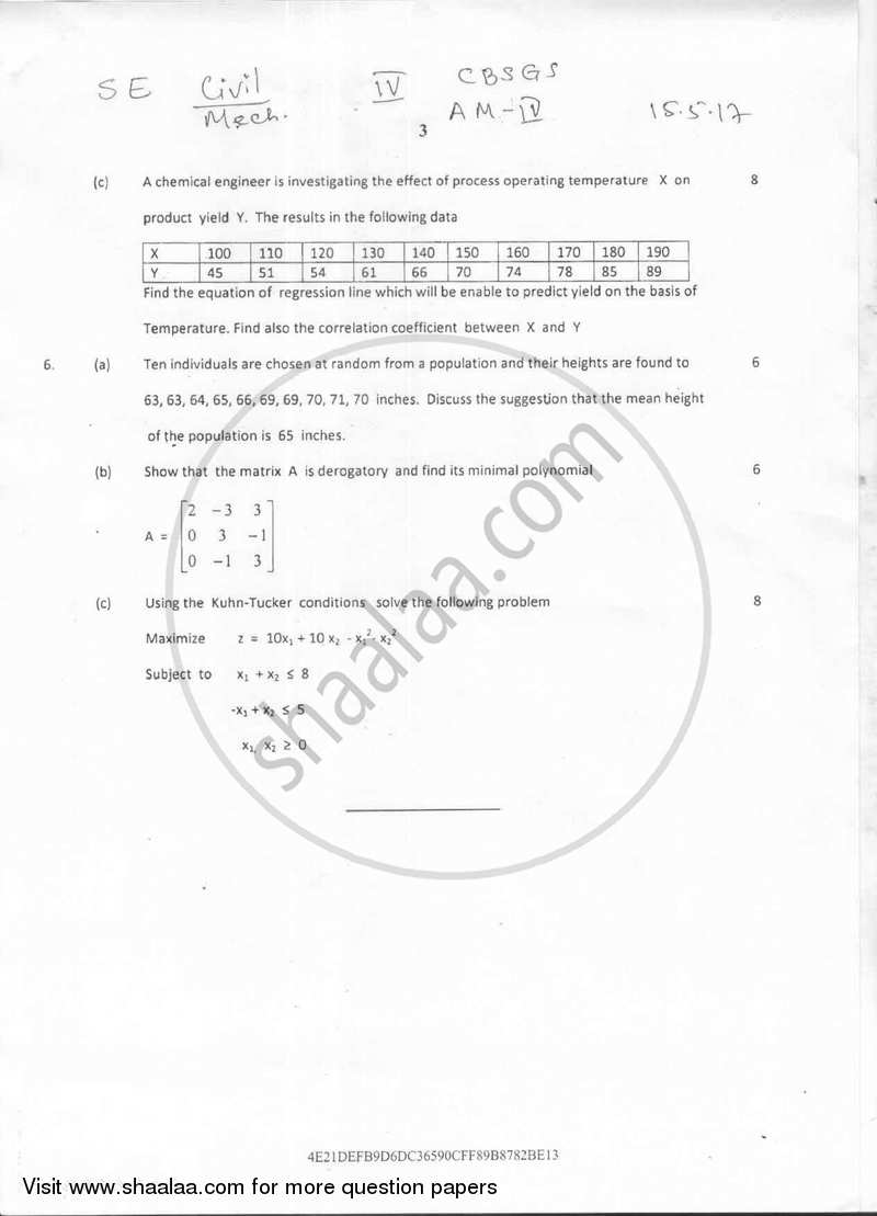 Applied Mathematics 4 2016-2017 - B.E. - Semester 4 (SE Second Year) - University of Mumbai question paper with PDF download