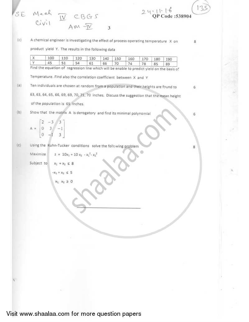 Applied Mathematics 4 2016-2017 - B.E. - Semester 4 (SE Second Year) - University of Mumbai question paper with PDF download