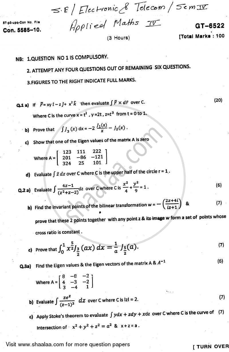 Applied Mathematics 4 2010-2011 - B.E. - Semester 4 (SE Second Year) - University of Mumbai question paper with PDF download