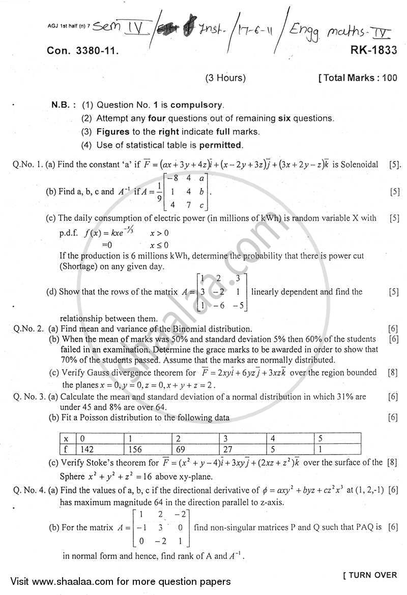Applied Mathematics 4 2010-2011 - B.E. - Semester 4 (SE Second Year) - University of Mumbai question paper with PDF download