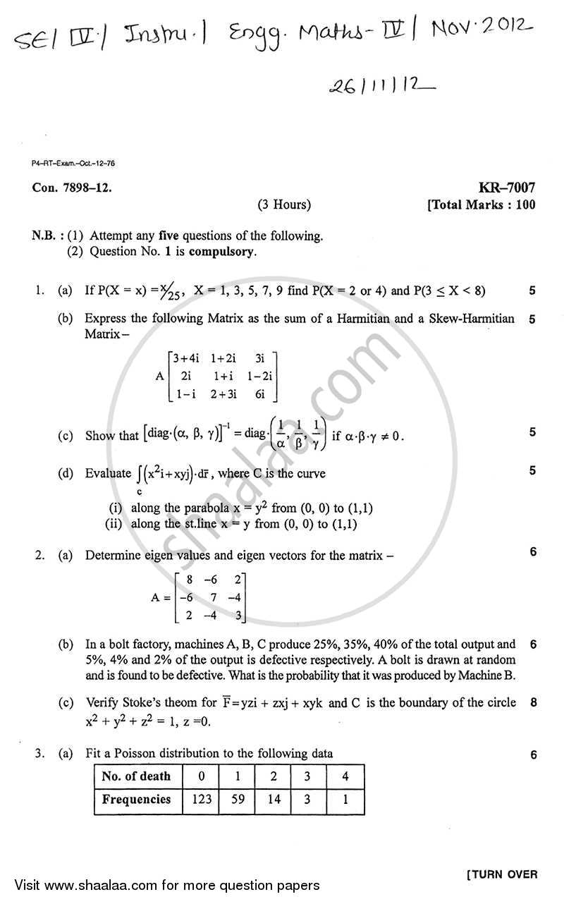 Applied Mathematics 4 2012-2013 - B.E. - Semester 4 (SE Second Year) - University of Mumbai question paper with PDF download