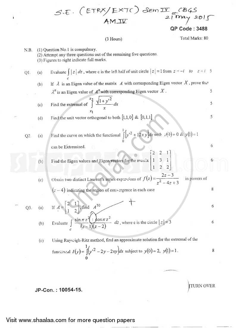 Applied Mathematics 4 2014-2015 - B.E. - Semester 4 (SE Second Year) - University of Mumbai question paper with PDF download