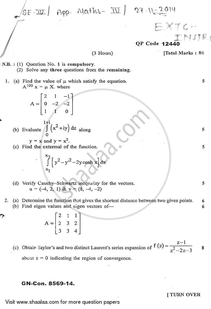Applied Mathematics 4 2014-2015 - B.E. - Semester 4 (SE Second Year) - University of Mumbai question paper with PDF download