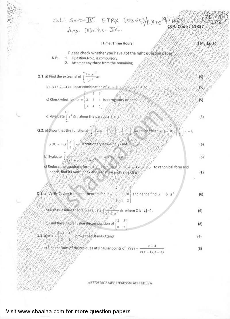 Applied Mathematics 4 2016-2017 - B.E. - Semester 4 (SE Second Year) - University of Mumbai question paper with PDF download