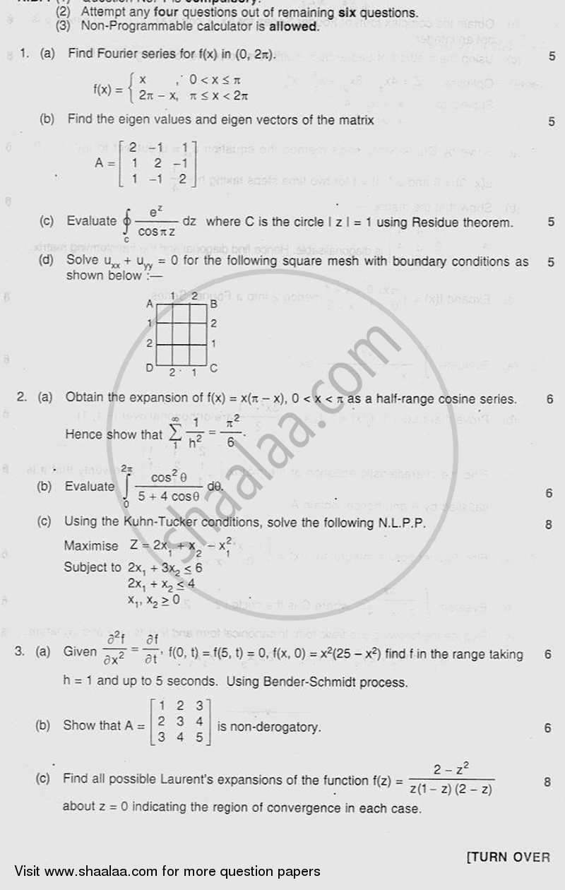 Applied Mathematics 4 2011-2012 - B.E. - Semester 4 (SE Second Year) - University of Mumbai question paper with PDF download
