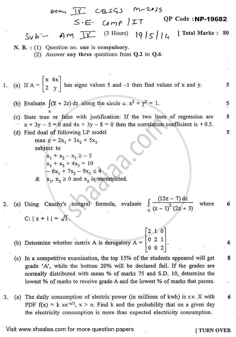 Applied Mathematics 4 2013-2014 - B.E. - Semester 4 (SE Second Year) - University of Mumbai question paper with PDF download