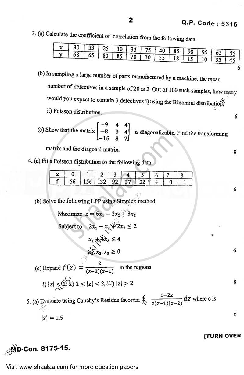 Applied Mathematics 4 2015-2016 - B.E. - Semester 4 (SE Second Year) - University of Mumbai question paper with PDF download