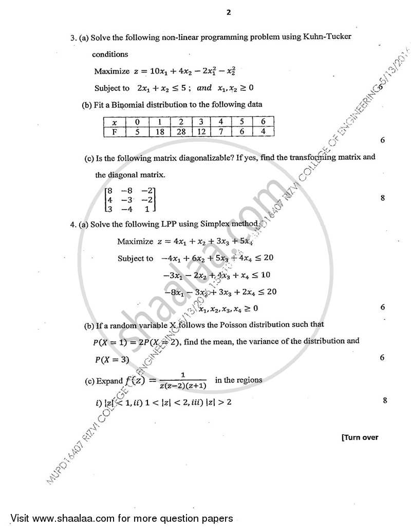 Applied Mathematics 4 2015-2016 - B.E. - Semester 4 (SE Second Year) - University of Mumbai question paper with PDF download