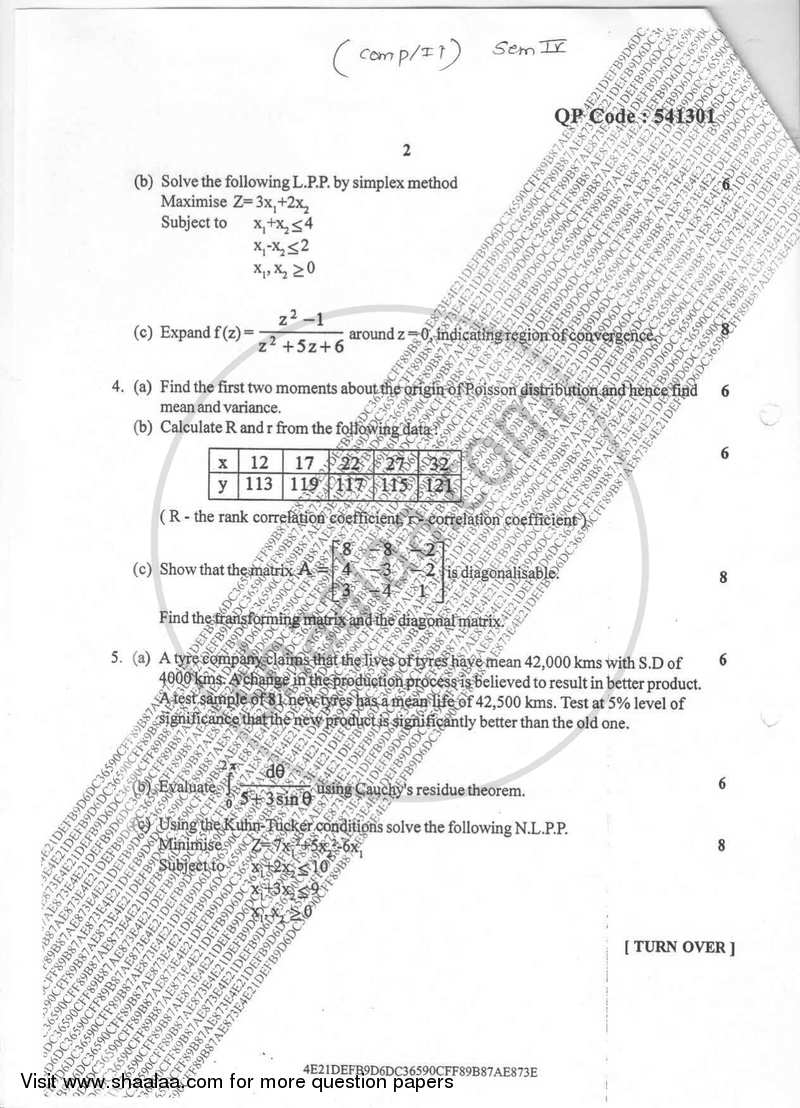 Applied Mathematics 4 2016-2017 - B.E. - Semester 4 (SE Second Year) - University of Mumbai question paper with PDF download