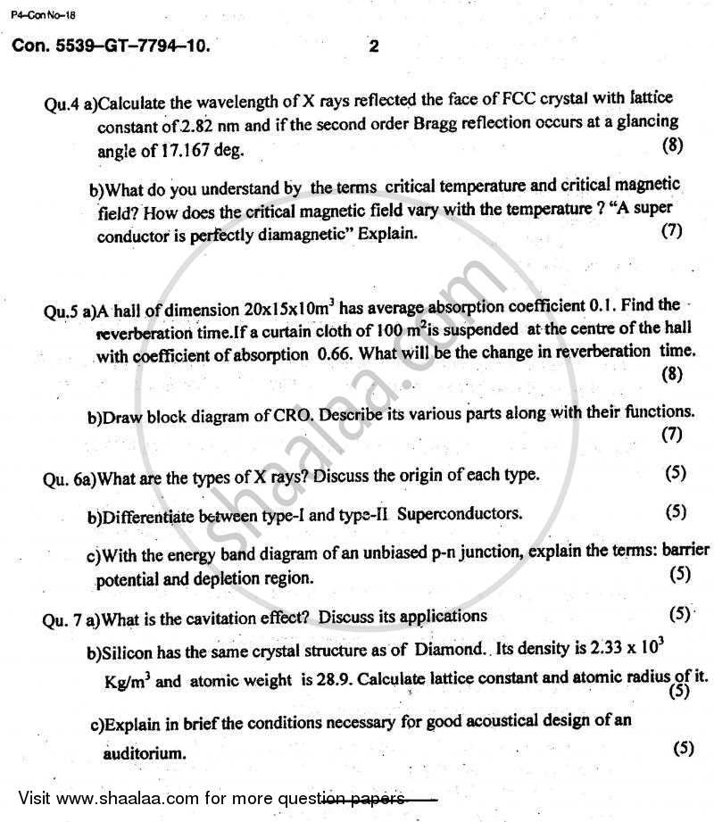 Applied Physics 1 2010-2011 - B.E. - Semester 1 (FE First Year) - University of Mumbai question paper with PDF download