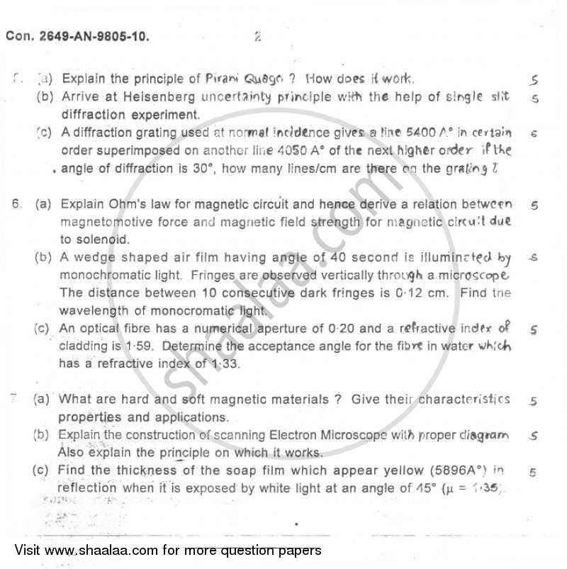 Applied Physics 2 2009-2010 - B.E. - Semester 2 (FE First Year) - University of Mumbai question paper with PDF download