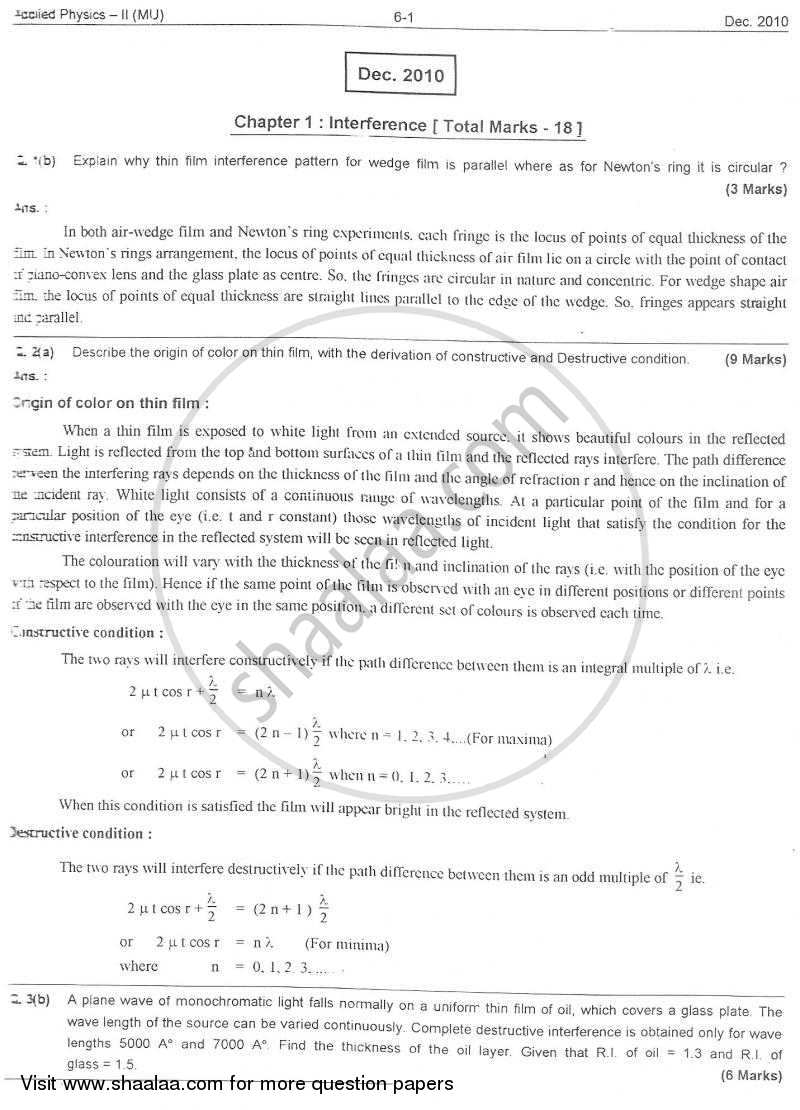 Applied Physics 2 2010-2011 - B.E. - Semester 2 (FE First Year) - University of Mumbai question paper with PDF download