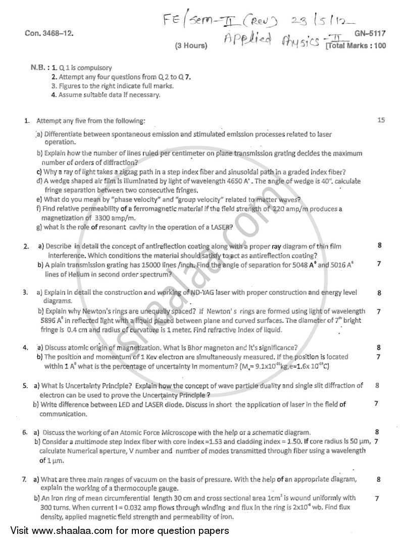 Applied Physics 2 2011-2012 - B.E. - Semester 2 (FE First Year) - University of Mumbai question paper with PDF download
