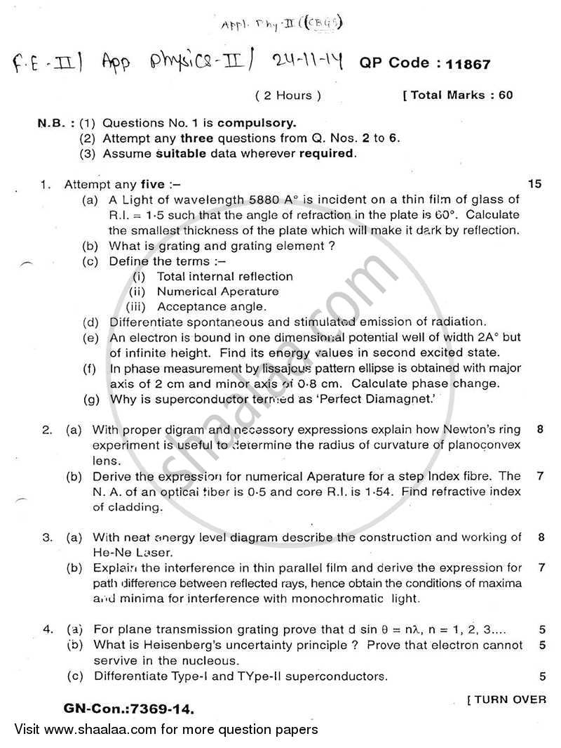 Applied Physics 2 2014-2015 - B.E. - Semester 2 (FE First Year) - University of Mumbai question paper with PDF download