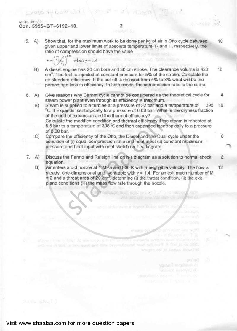 Applied Thermodynamics 2010-2011 - B.E. - Semester 4 (SE Second Year) - University of Mumbai question paper with PDF download