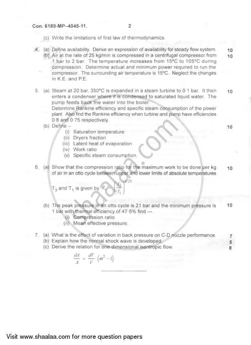 Applied Thermodynamics 2011-2012 - B.E. - Semester 4 (SE Second Year) - University of Mumbai question paper with PDF download