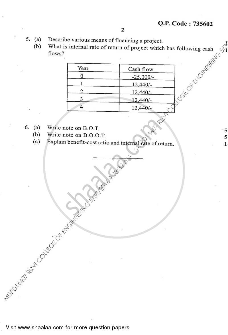 Apprisal and Implimentation of Infrastructure Projects 2015-2016 - B.E. - Semester 8 (BE Fourth Year) - University of Mumbai question paper with PDF download