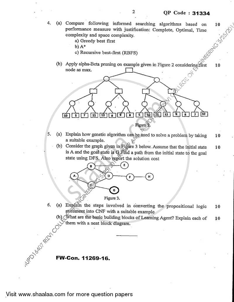 Artificial Intelligence 2015-2016 - B.E. - Semester 7 (BE Fourth Year) - University of Mumbai question paper with PDF download