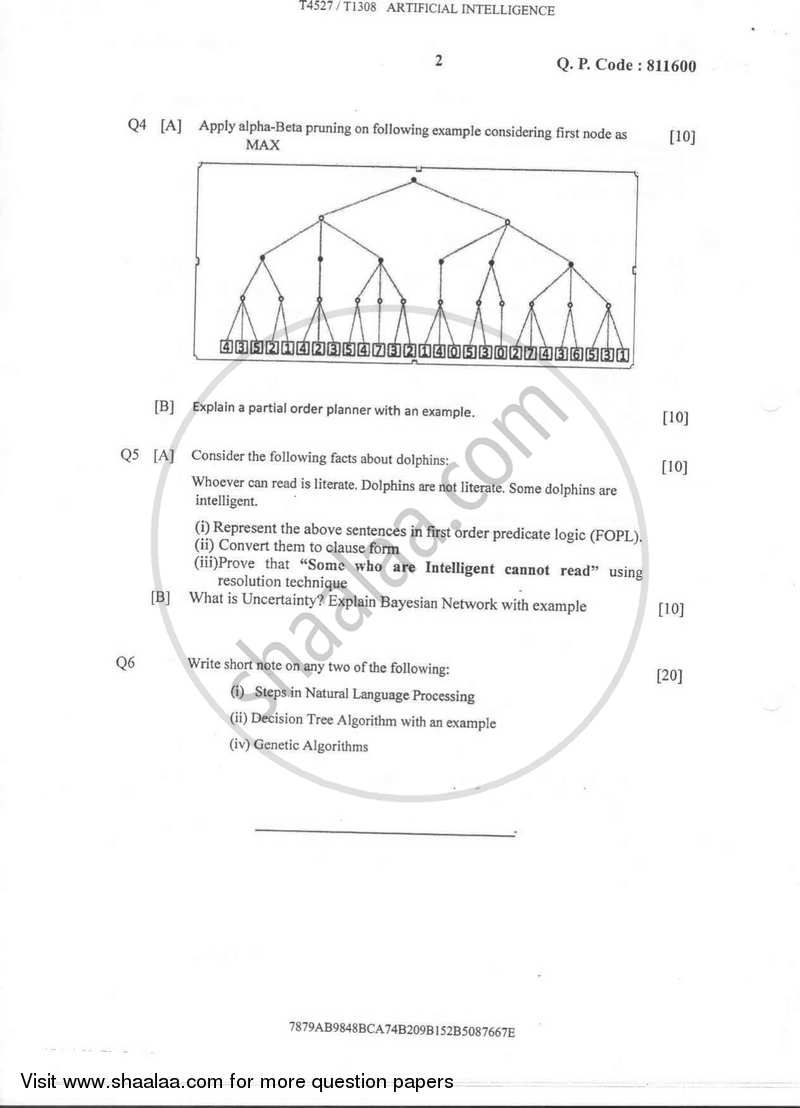 Artificial Intelligence 2016-2017 - B.E. - Semester 7 (BE Fourth Year) - University of Mumbai question paper with PDF download