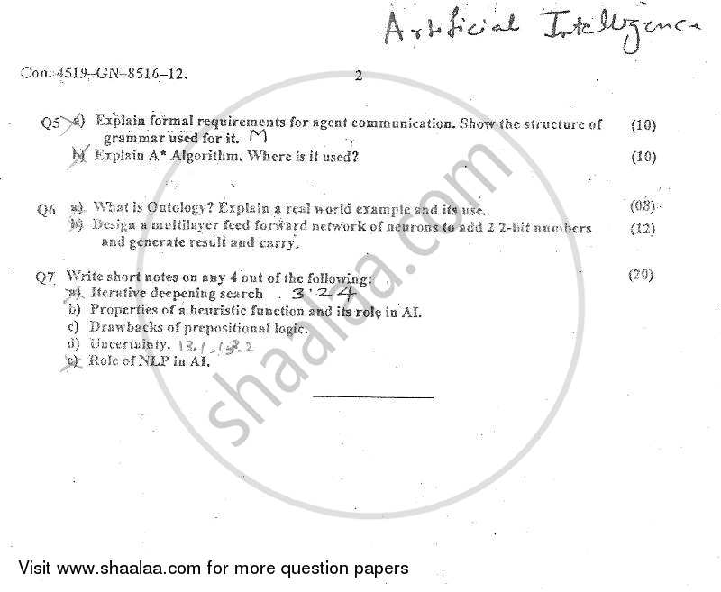 Artificial Intelligence 2011-2012 - B.E. - Semester 7 (BE Fourth Year) - University of Mumbai question paper with PDF download