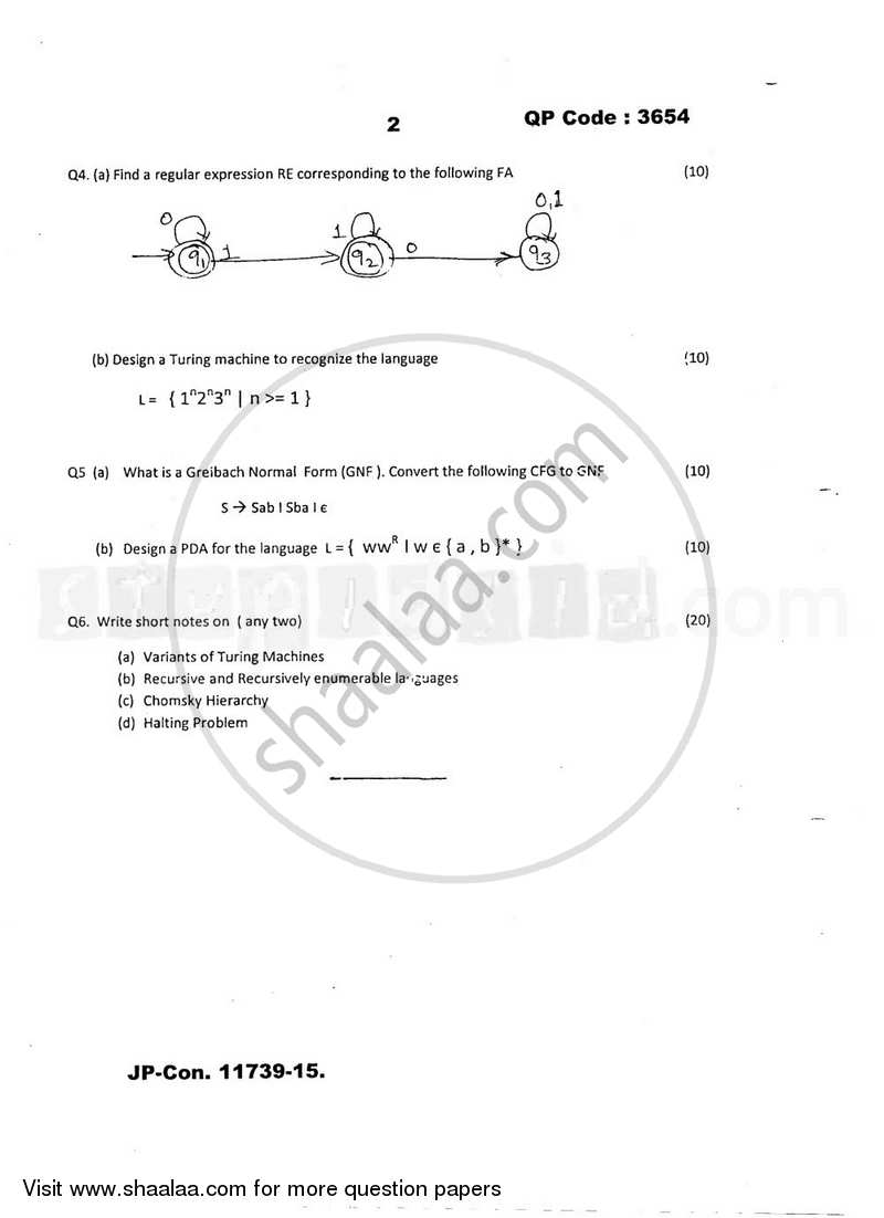 Automata Theory 2014-2015 - B.E. - Semester 4 (SE Second Year) - University of Mumbai question paper with PDF download