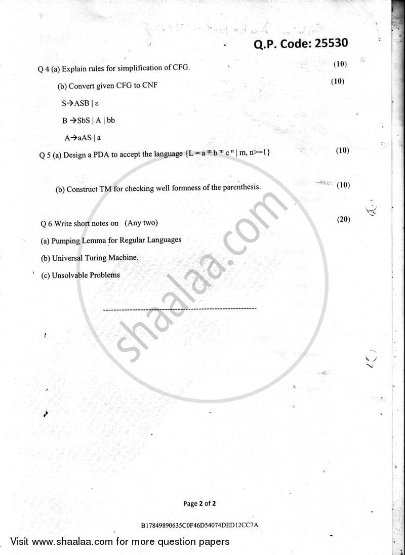 Automata Theory 2017-2018 - B.E. - Semester 4 (SE Second Year) - University of Mumbai question paper with PDF download