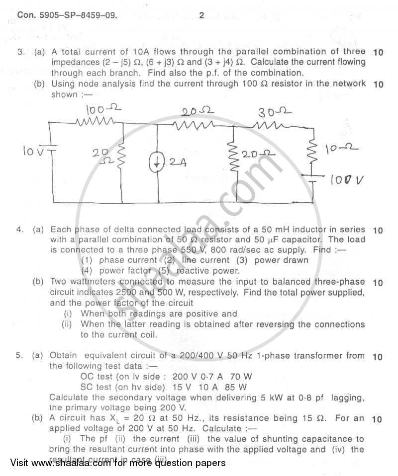 Basic Electrical and Electronics Engineering 2009-2010 - B.E. - Semester 1 (FE First Year) - University of Mumbai question paper with PDF download
