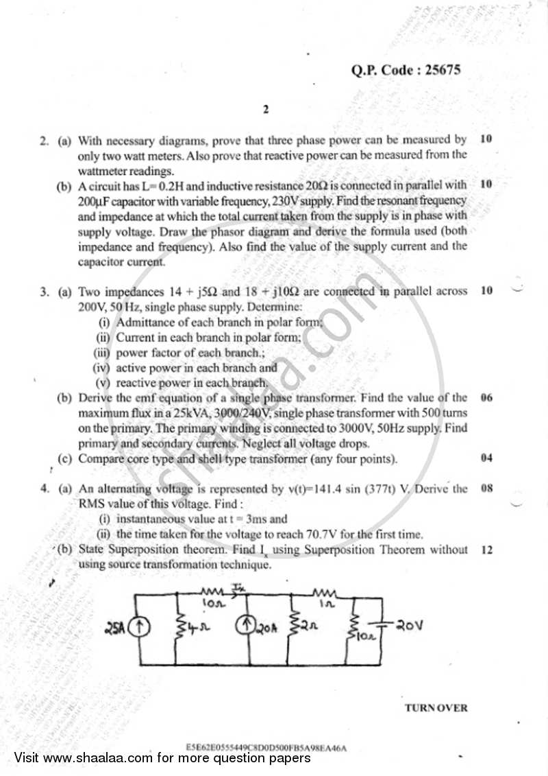Basic Electrical and Electronics Engineering 2017-2018 - B.E. - Semester 1 (FE First Year) - University of Mumbai question paper with PDF download