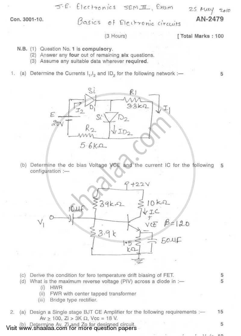 Basic Electronics Circuits 2009-2010 - B.E. - Semester 3 (SE Second Year) - University of Mumbai question paper with PDF download