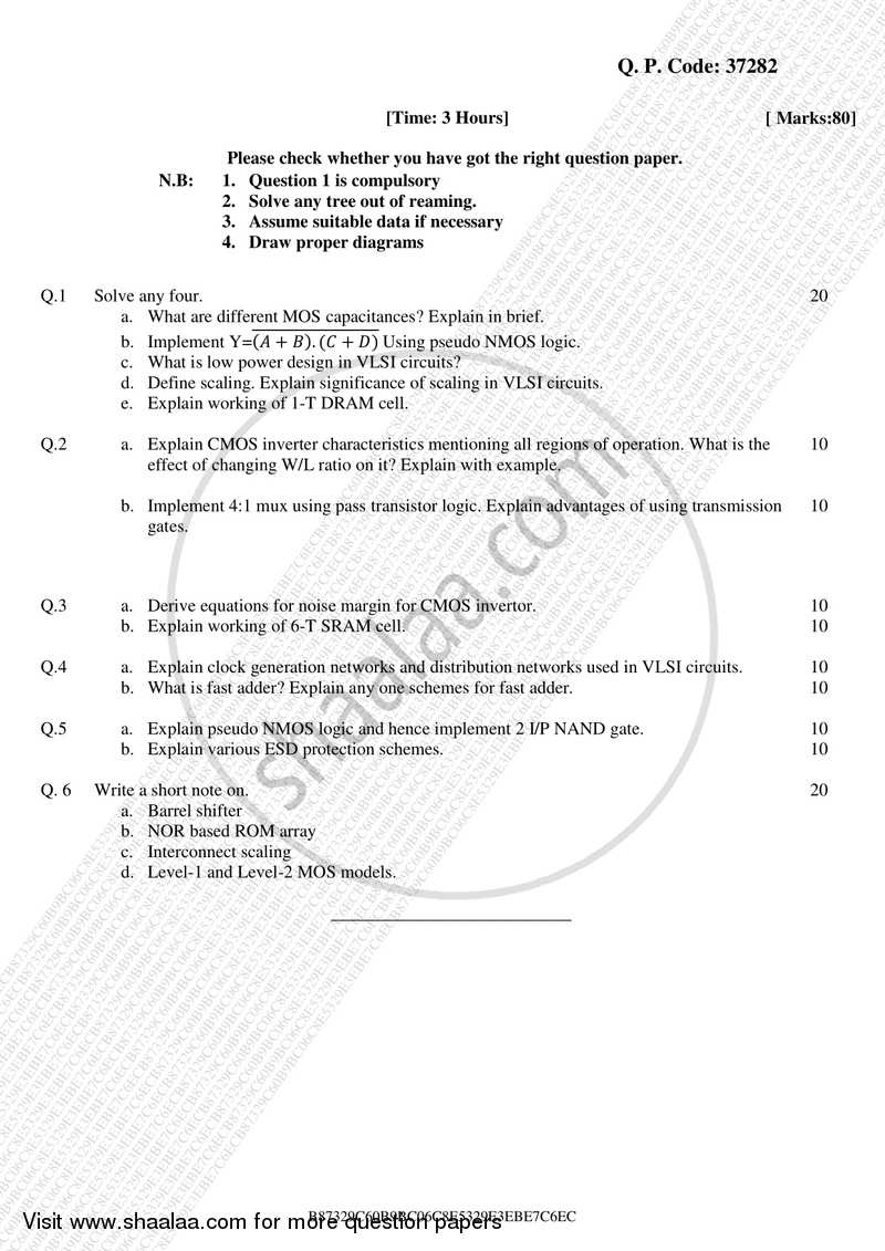 Basic Vlsi Design 2017-2018 - B.E. - Semester 6 (TE Third Year) - University of Mumbai question paper with PDF download