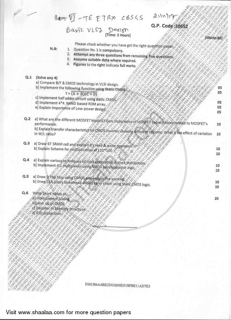 Basic Vlsi Design 2017-2018 - B.E. - Semester 6 (TE Third Year) - University of Mumbai question paper with PDF download
